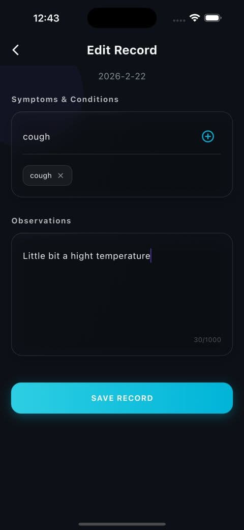Edit record — symptoms, conditions and observations